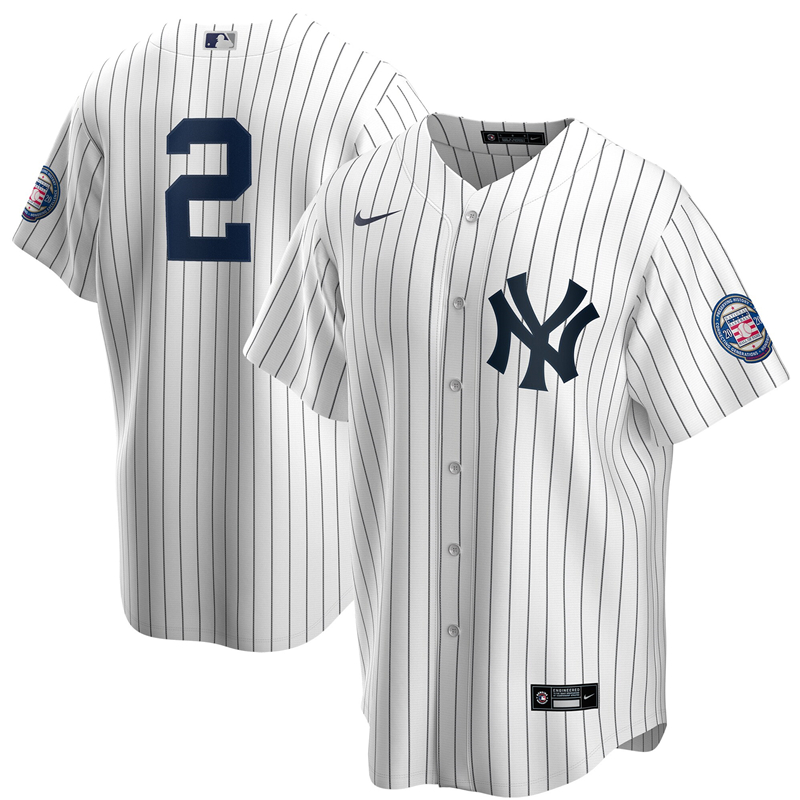 2020 MLB Men New York Yankees #2 Derek Jeter Nike White Navy 2020 Hall of Fame Induction Replica Jersey 1